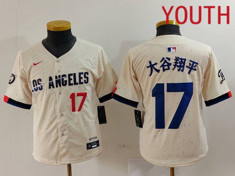 Youth Los Angeles Dodgers #17 Ohtani Cream Fashion Nike Game MLB Jersey style 7012
